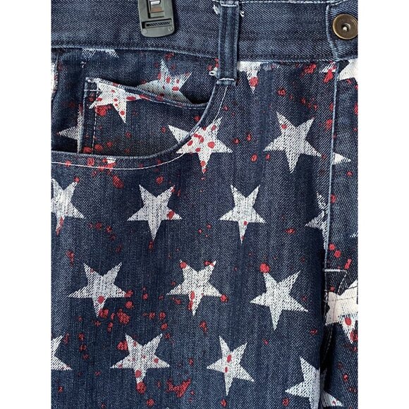 King Maker Custom Men's Jean Shorts 36x13 Straight Fit Dark Wash White Stars Red - Picture 11 of 15
